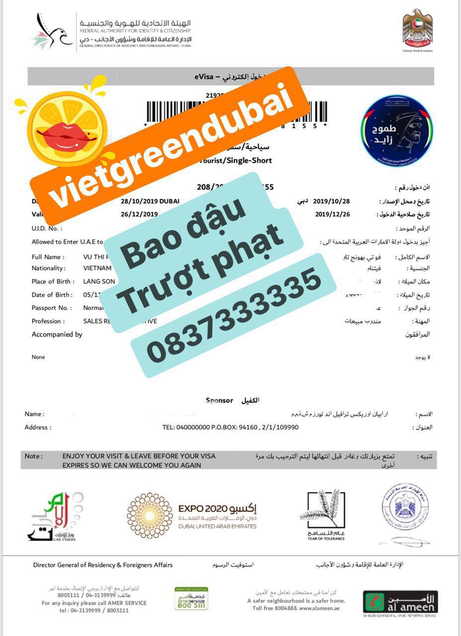 Dịch vụ làm visa Dubai du lịch 14 ngày
