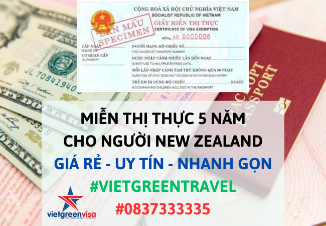 Giấy miễn thị thực, Giấy miễn thị thực cho người New Zealand, Giấy miễn thị thực 5 năm cho quốc tịch New Zealand, Viet Green Visa