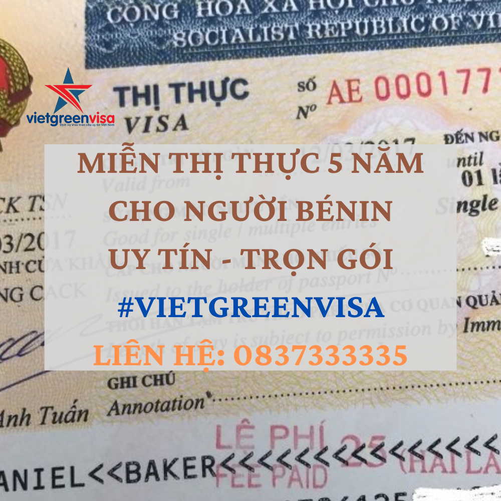 Giấy miễn thị thực, Giấy miễn thị thực cho người Bénin, Giấy miễn thị thực 5 năm cho quốc tịch Bénin, Viet Green Visa